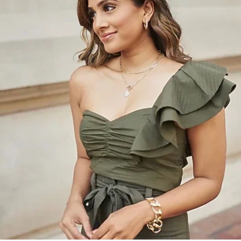 Express Ruffle One Shoulder Cropped Top - Size XS